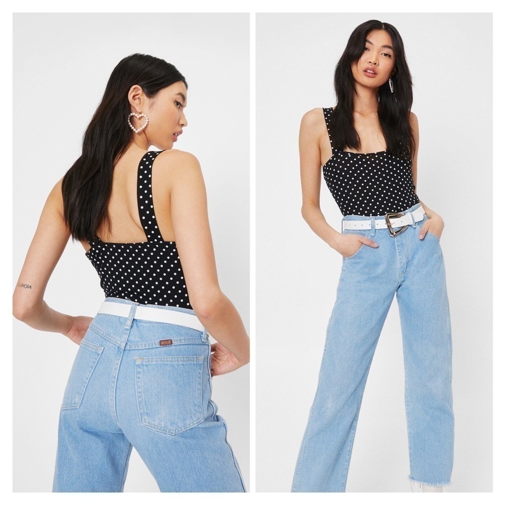 NASTY GAL Square Neck Polka Dot Bodysuit